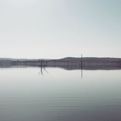 Scenic view of calm lake against clear sky