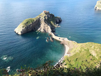 High angle view of rocks on beach