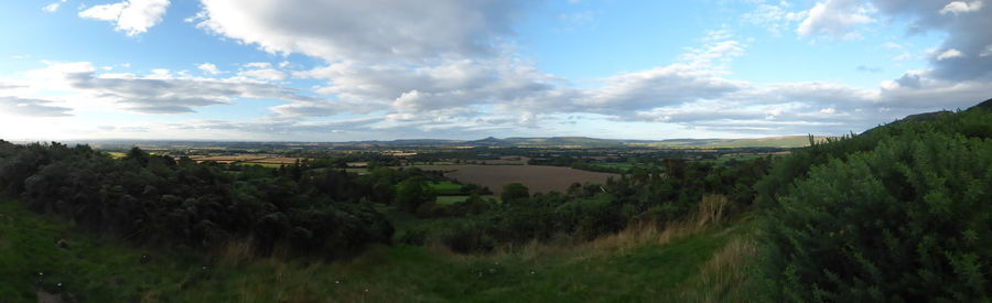 High angle view of calm countryside lake