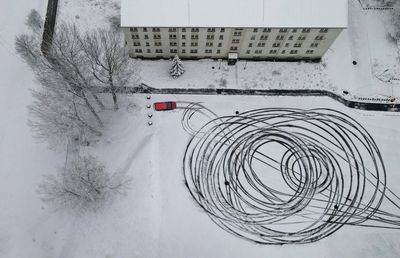 High angle view of bicycle during winter