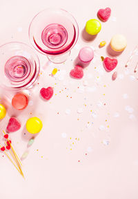 High angle view of dessert on table