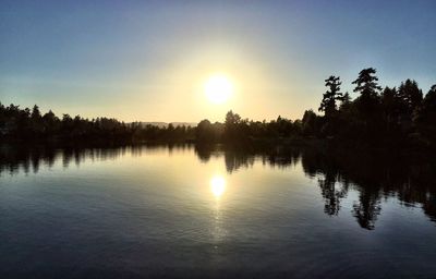 Scenic view of lake against sky during sunset