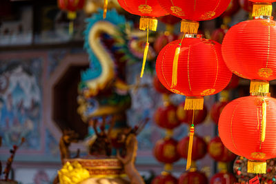 Red lanterns hanging in temple