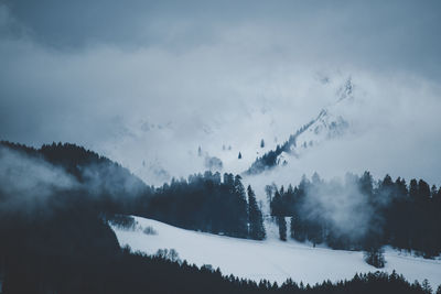 Panoramic shot of snow covered landscape against sky