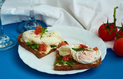 Close-up of breakfast served on table