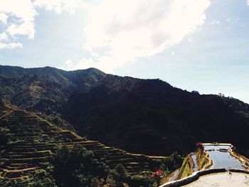 Scenic view of mountains against cloudy sky