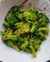 High angle view of chopped vegetables in plate