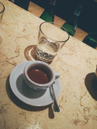 High angle view of coffee on table