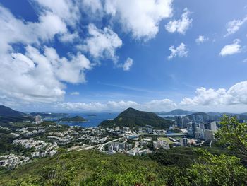 High angle view of townscape against sky