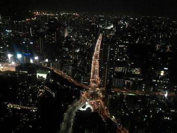 Aerial view of city at night