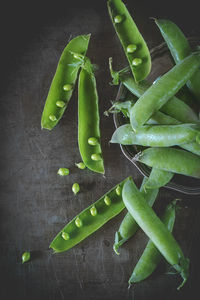 High angle view of green peas