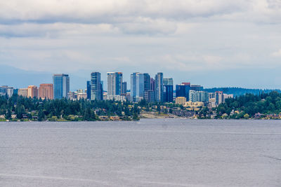 A view of skyscrapers of the bellevue, washington skyline.