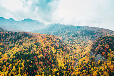 Scenic view of mountains against sky during autumn