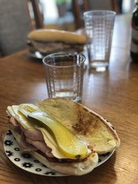 Close-up of breakfast served on table