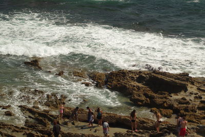 High angle view of people on beach