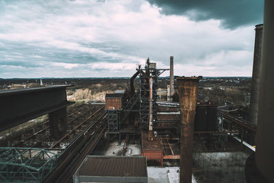 High angle view of train against sky