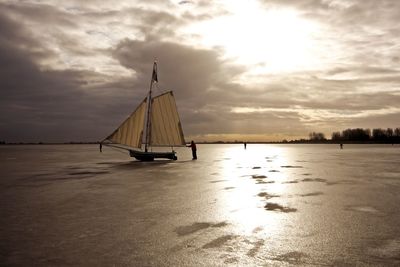 Ice sailing in winter on the gouwzee in the netherlands at susnet