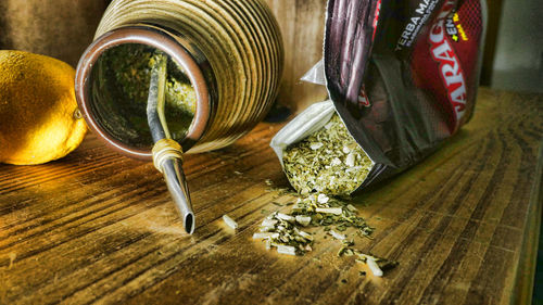 Close-up of wooden table