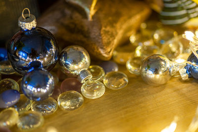 Close-up of christmas decoration on table