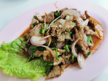 High angle view of meal served in plate