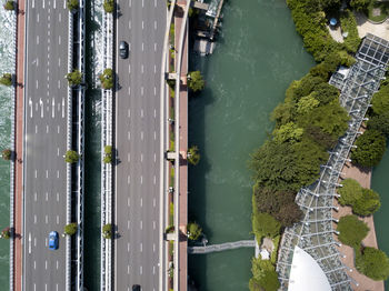 High angle view of river amidst buildings