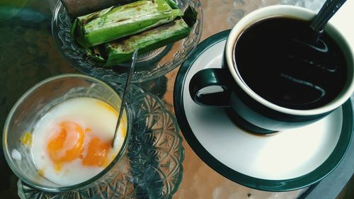 Directly above shot of coffee cup on table