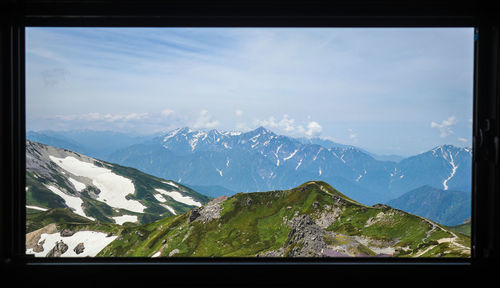 Scenic view of snowcapped mountains against sky