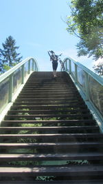 Low angle view of stairs against clear sky