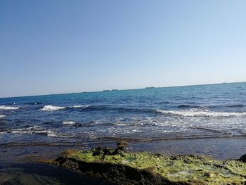 Scenic view of sea against clear sky