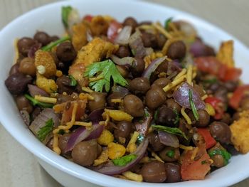 High angle view of food in bowl on table