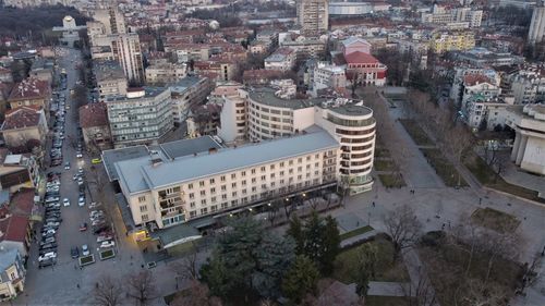 High angle view of buildings in city