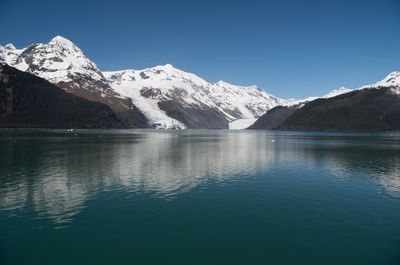 Scenic view of lake with mountains in background
