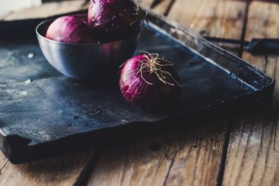 Close-up of fruits on cutting board