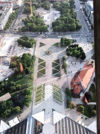 High angle view of trees in city