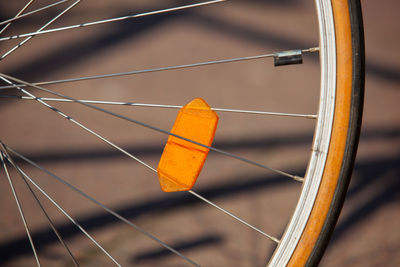 High angle view of bicycle wheel