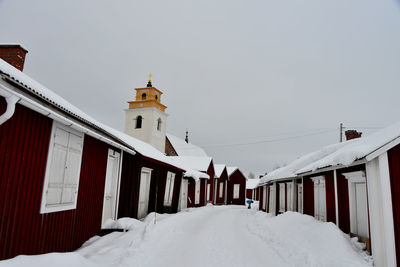 Panoramic view of church against clear sky during winter