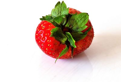 High angle view of strawberries on table against white background