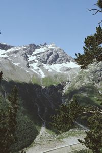 Scenic view of snow covered landscape against clear sky