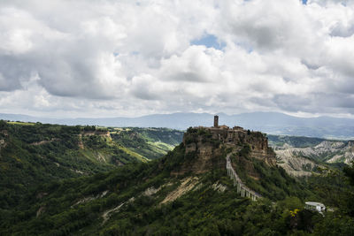 View of the valley with the sinking citadel in the center of civita bagnoregio