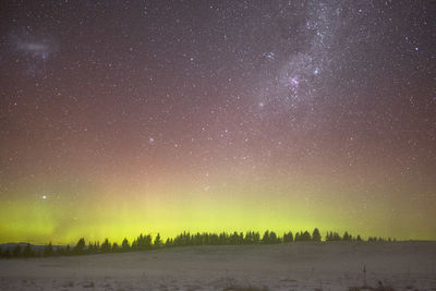 Scenic view of landscape against sky at night