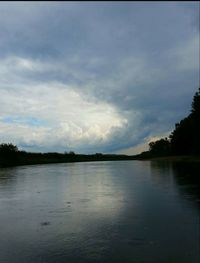 Scenic view of lake against cloudy sky