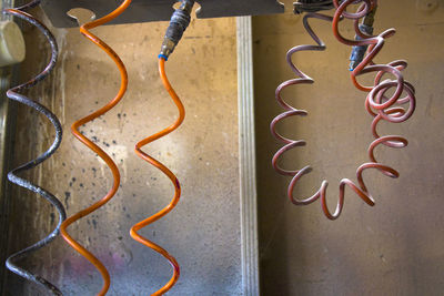 Colorful cables and colored wall in the factory in tbilisi