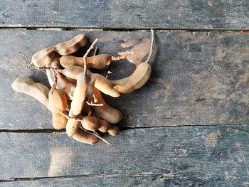 High angle view of dried leaves on table