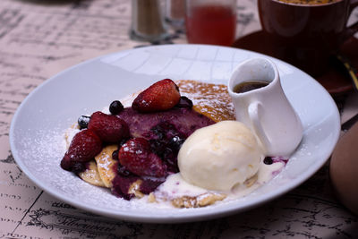 Close-up of dessert in plate on table