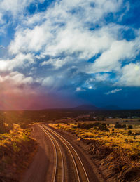 Dirt road along landscape against sky