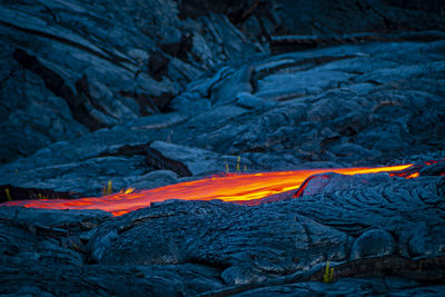 Scenic view of volcanic mountain at night