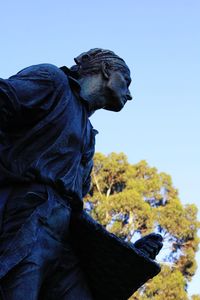 Low angle view of statue against clear blue sky