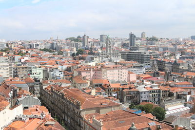 High angle shot of townscape against sky