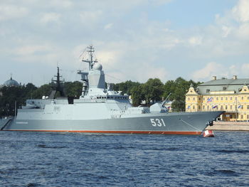 Ship in sea against sky