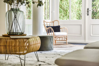 View from the door to a living room with stylish furniture